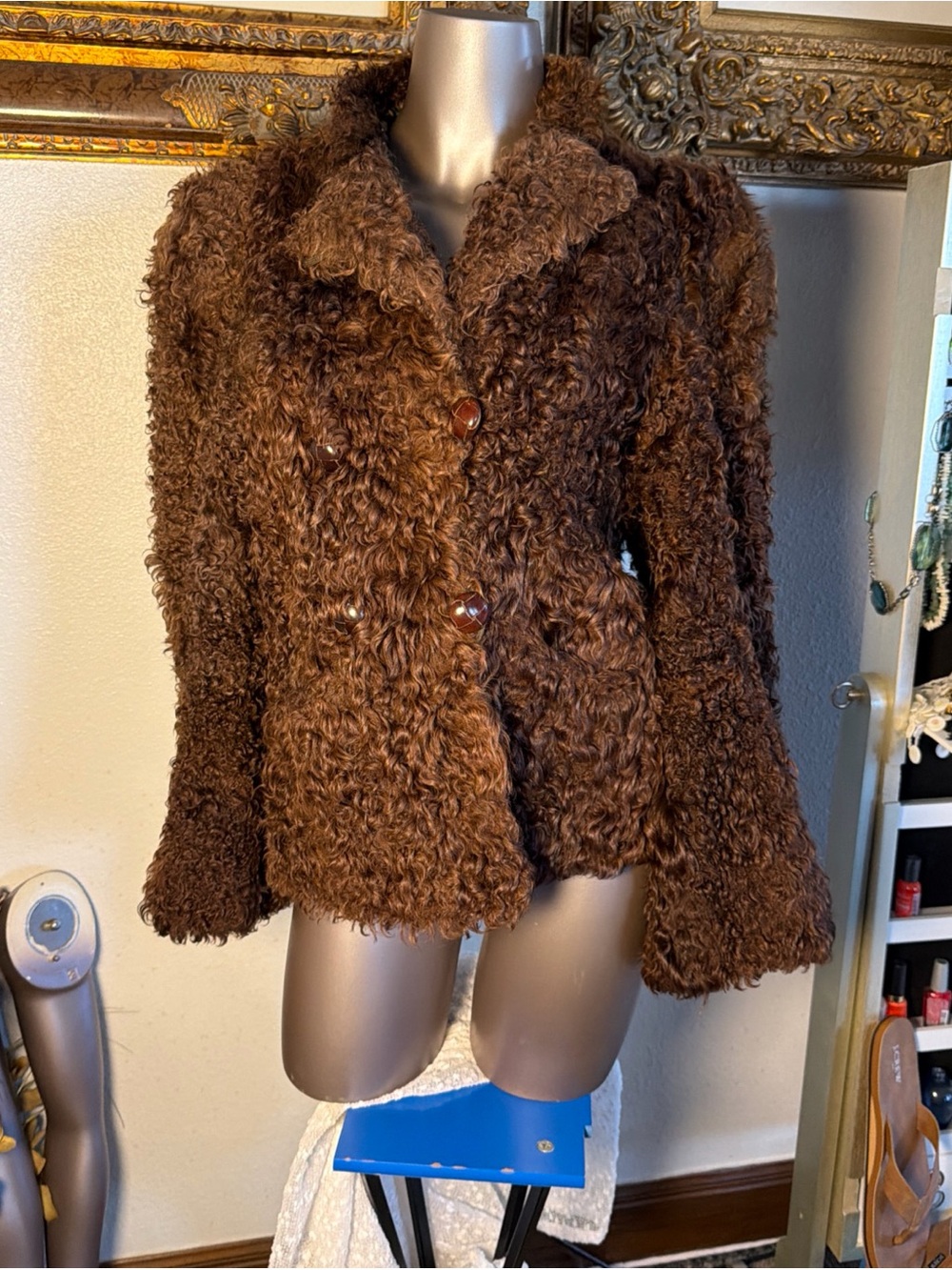Women’s Brown Faux Curly Fur Jacket size M